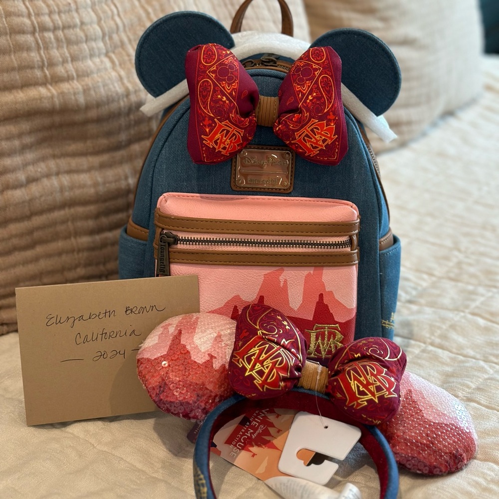 brand new Disneyland Loungefly mma thunder mountain backpack and Minnie ears